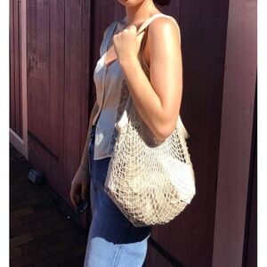 Cream Bohemian Open-Weave Tote Bag